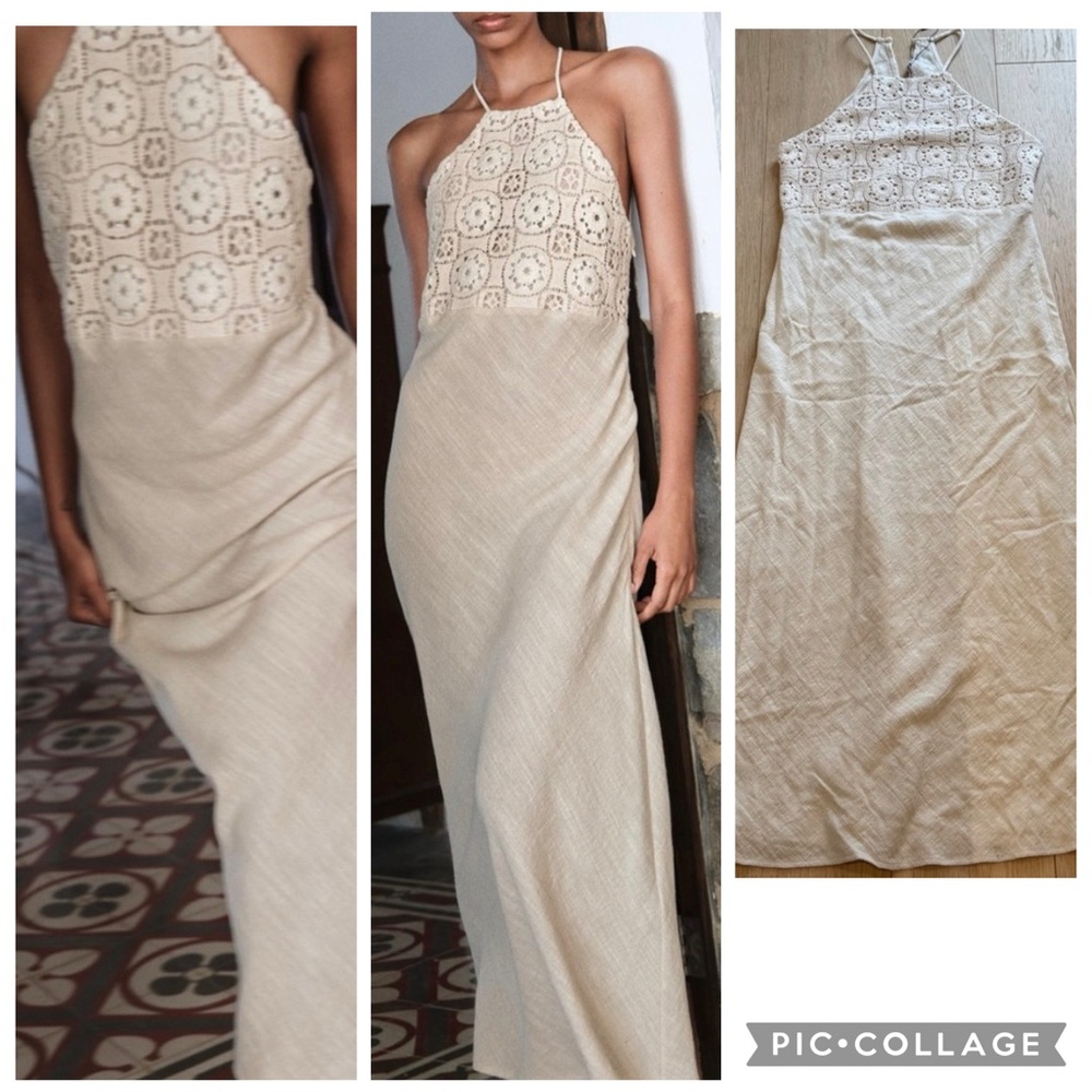 🤍 ZARA Crochet Lace Linen Blend Maxi Dress | Boho Summer | Cream | - Picture 1 of 9